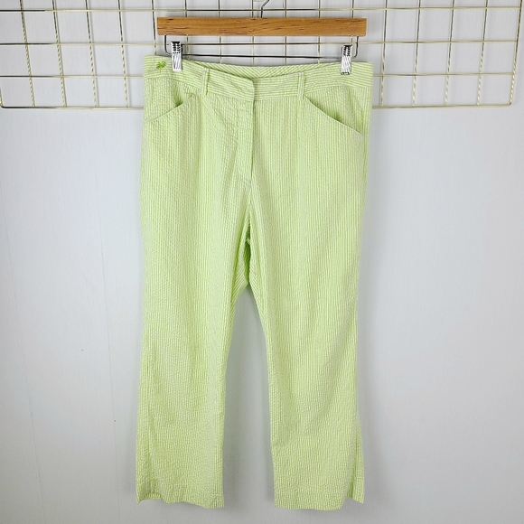 Lilly Pulitzer White Label Green White Striped Seersucker Vintage Cropped Pants - Picture 1 of 10
